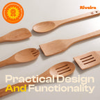 Riveira Premium Brown Bamboo Wooden Spoons for Cooking Set of 9 – Premium Brown Bamboo Wooden Cooking Utensils, Wooden Spatula, Wooden Spoon - Premium Quality Wooden Utensil Set for Non-Toxic Cooking