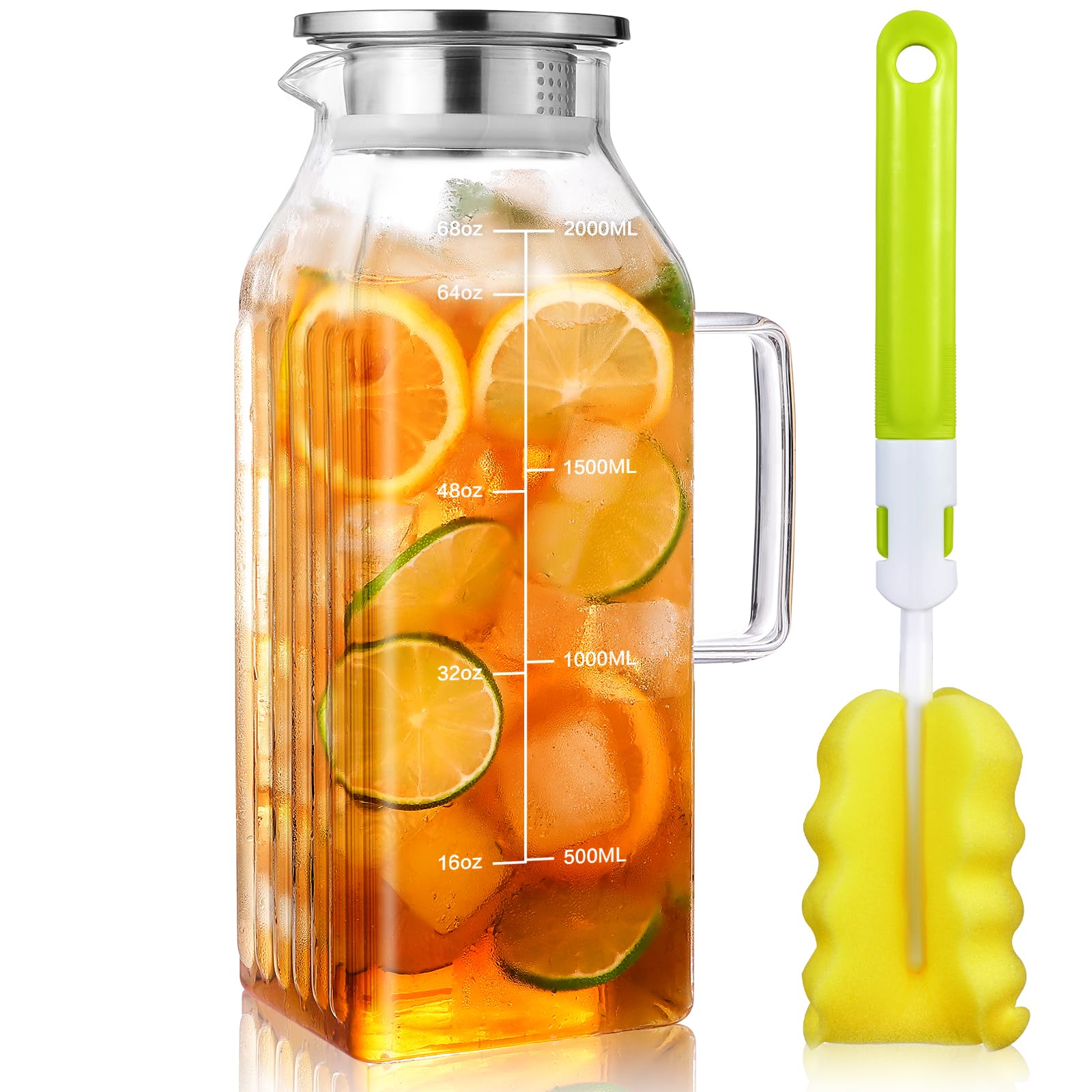 1 Gallon 128oz Glass Pitcher, Water Pitcher with Lid and Spout, Glass Carafe for Hot/Cold Drink, Water Jug for Iced Tea, Coffee, Juice, Milk, Beverage (Extra-Wide Mouth)