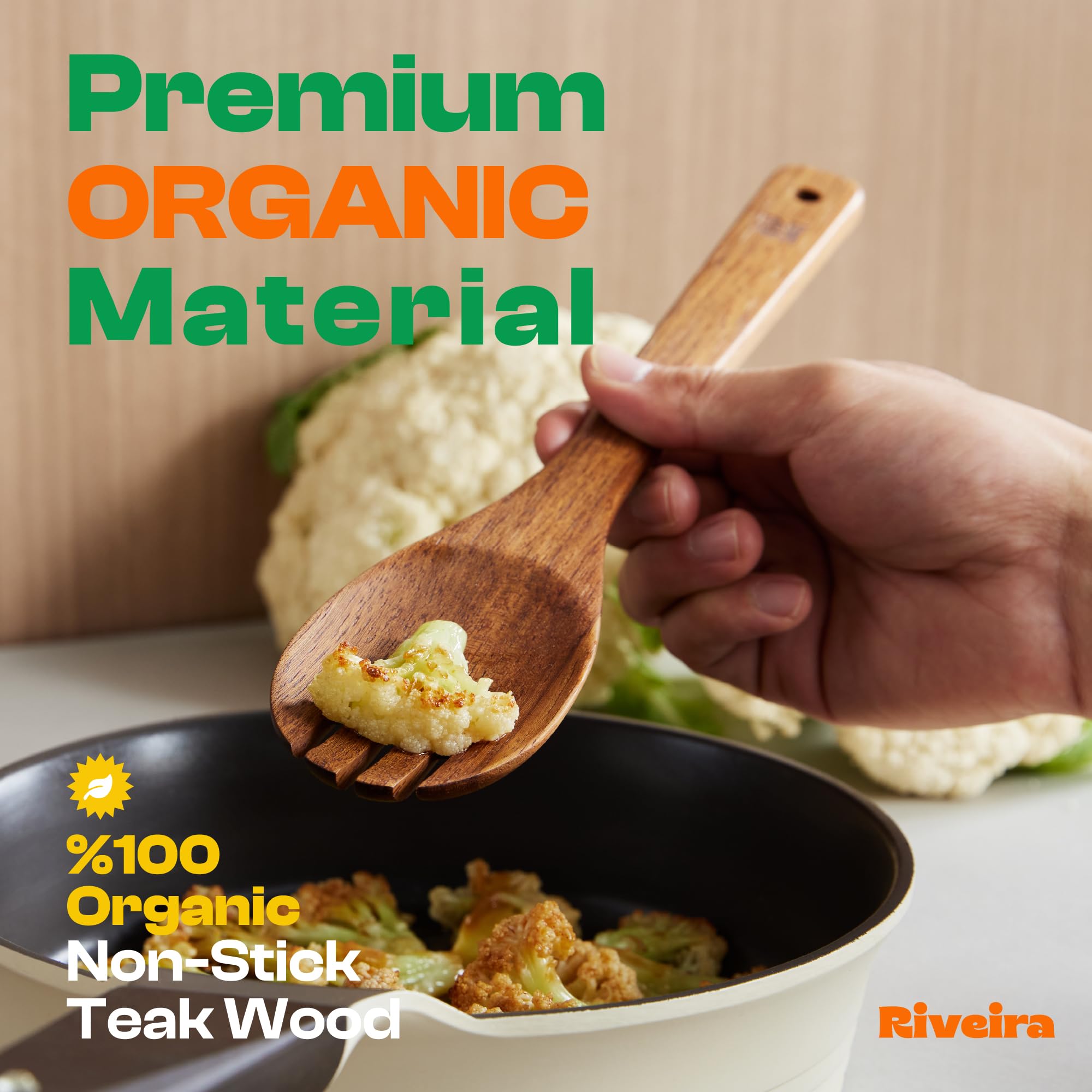 Riveira Premium Brown Bamboo Wooden Spoons for Cooking Set of 9 – Premium Brown Bamboo Wooden Cooking Utensils, Wooden Spatula, Wooden Spoon - Premium Quality Wooden Utensil Set for Non-Toxic Cooking