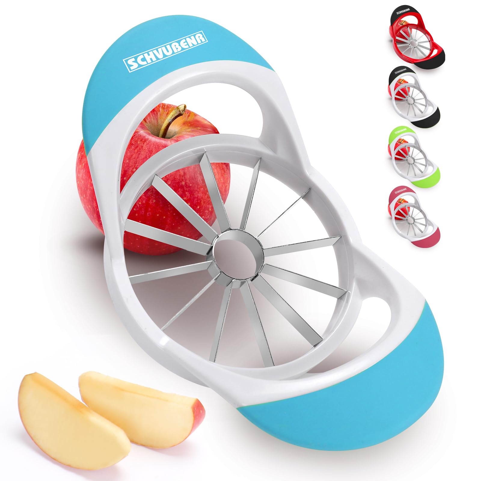 SCHVUBENR 4.72 Inch Large Apple Slicer with 12 Blades - Professional Apple Cutter - Stainless Steel Apple Corer - Sharp Apple Slicer and Corer - Apple Corer Tool - Dishwasher Safe(Black)