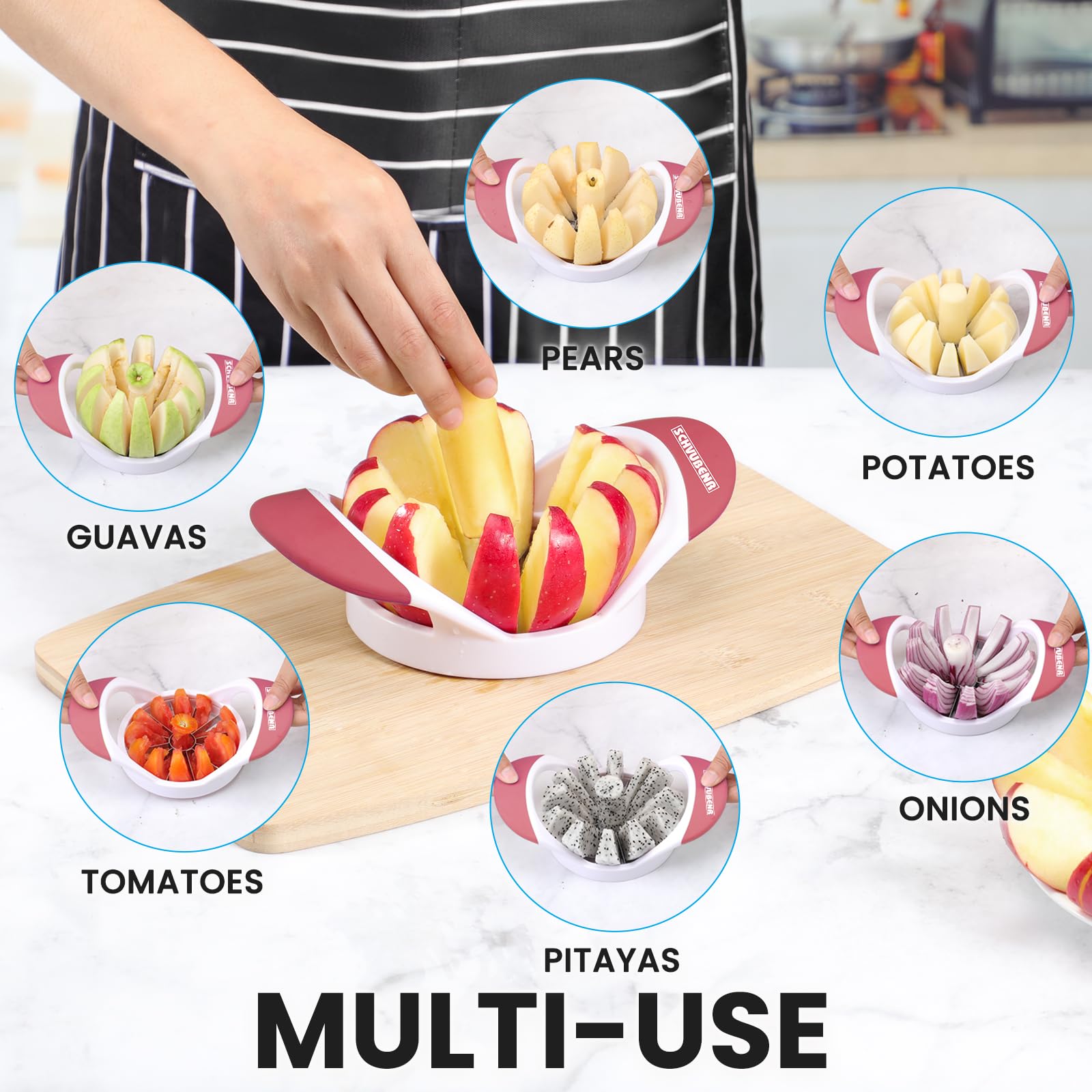 SCHVUBENR 4.72 Inch Large Apple Slicer with 12 Blades - Professional Apple Cutter - Stainless Steel Apple Corer - Sharp Apple Slicer and Corer - Apple Corer Tool - Dishwasher Safe(Black)