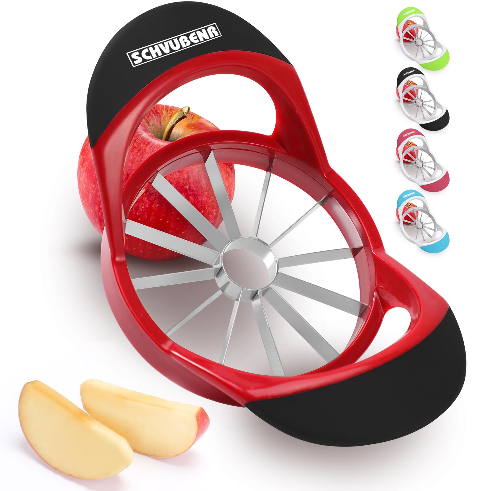 SCHVUBENR 4.72 Inch Large Apple Slicer with 12 Blades - Professional Apple Cutter - Stainless Steel Apple Corer - Sharp Apple Slicer and Corer - Apple Corer Tool - Dishwasher Safe(Black)