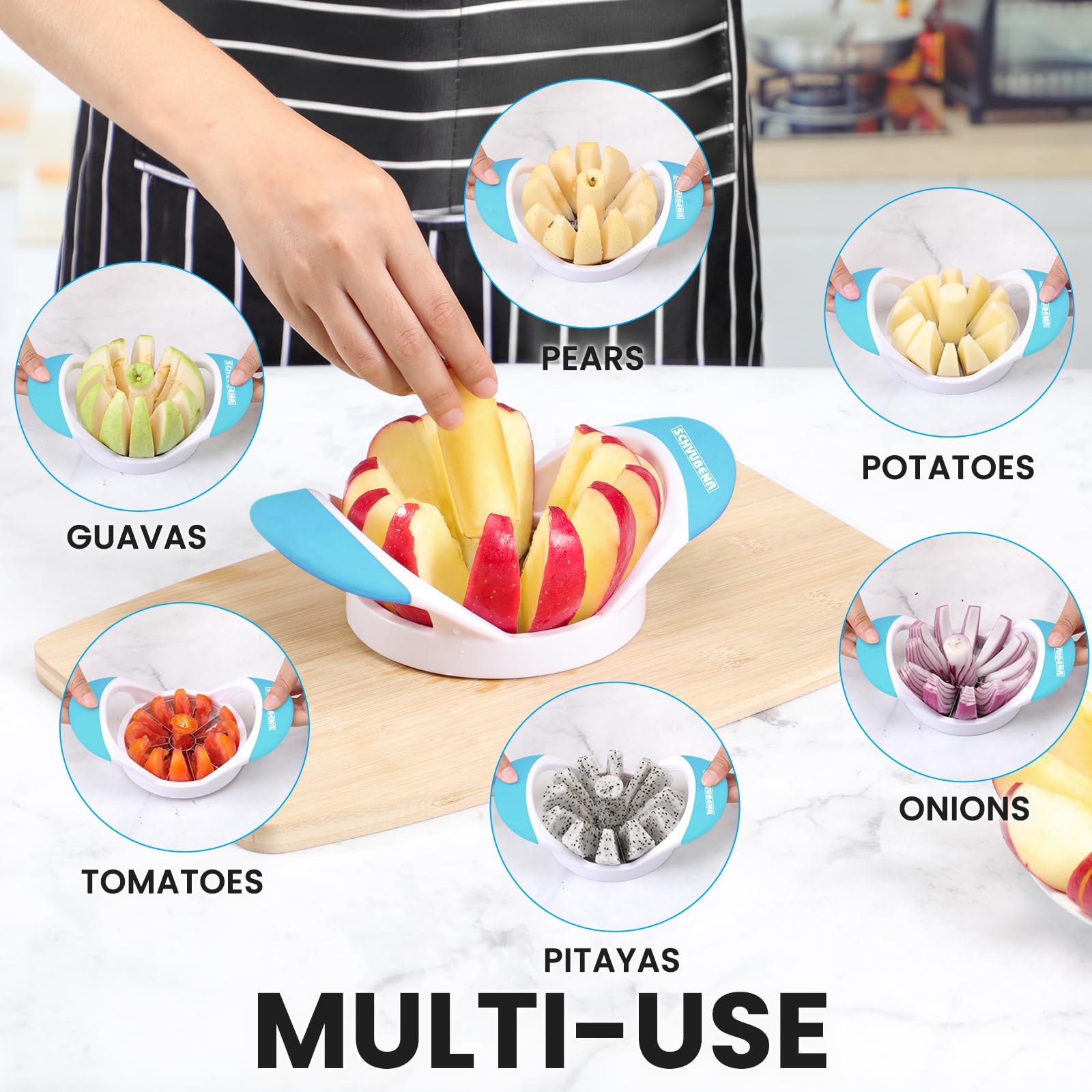 SCHVUBENR 4.72 Inch Large Apple Slicer with 12 Blades - Professional Apple Cutter - Stainless Steel Apple Corer - Sharp Apple Slicer and Corer - Apple Corer Tool - Dishwasher Safe(Black)