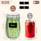 ComSaf Large Glass Jars with Lid 64 oz, Large Mason Jars Set of 3, Glass Canisters with Airtight Lids, Half Gallon Canning Jar with Seal Wire Clip Fastening for Kitchen, Pickle, Flour, Sugar, Cereal