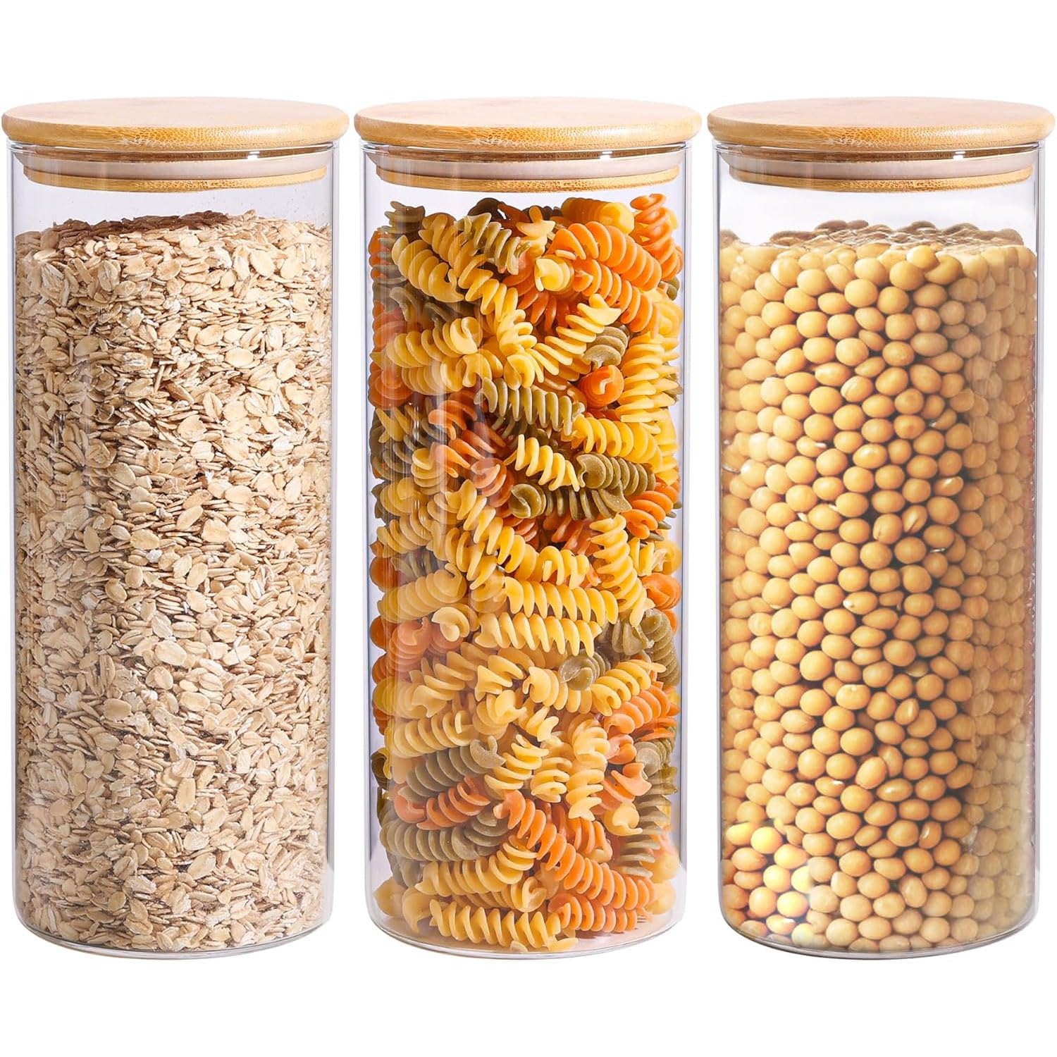 ComSaf 1 Qt Glass Storage Containers with Lids, Glass Jars with Lids, Clear Food Storage Jar, Round Canister Set of 6, Pantry Organizers for Cookie Pasta Flour Rice Tea Coffee Bean