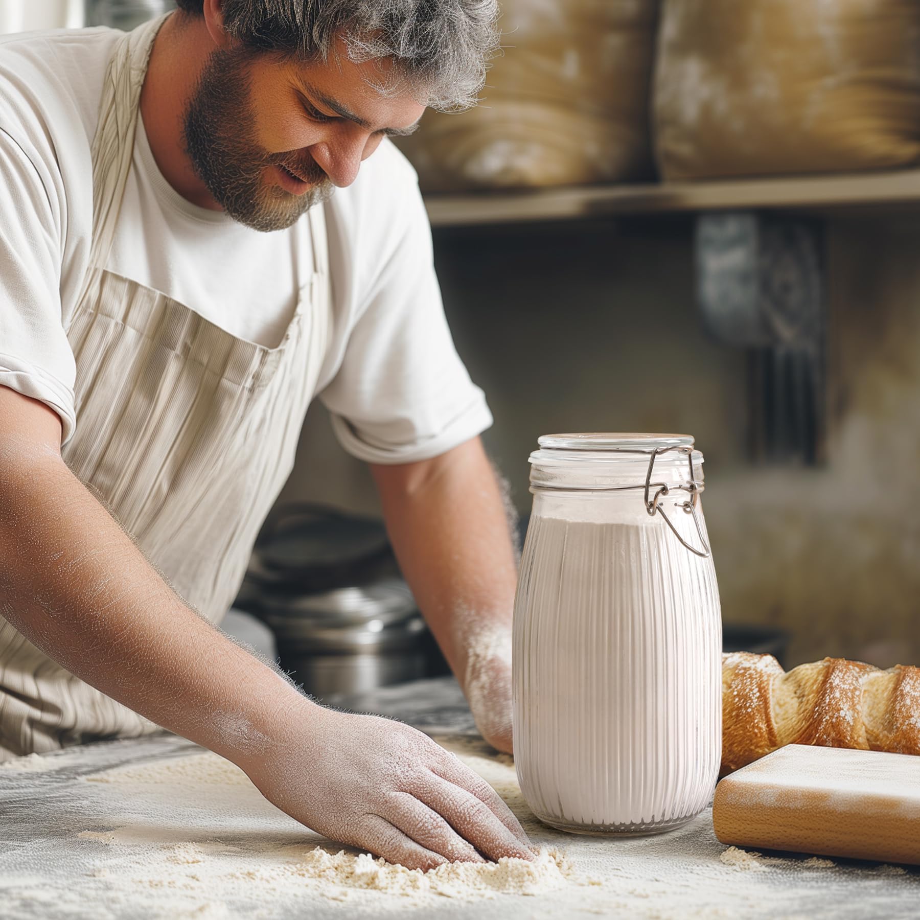 ComSaf Large Glass Jars with Lid 64 oz, Large Mason Jars Set of 3, Glass Canisters with Airtight Lids, Half Gallon Canning Jar with Seal Wire Clip Fastening for Kitchen, Pickle, Flour, Sugar, Cereal