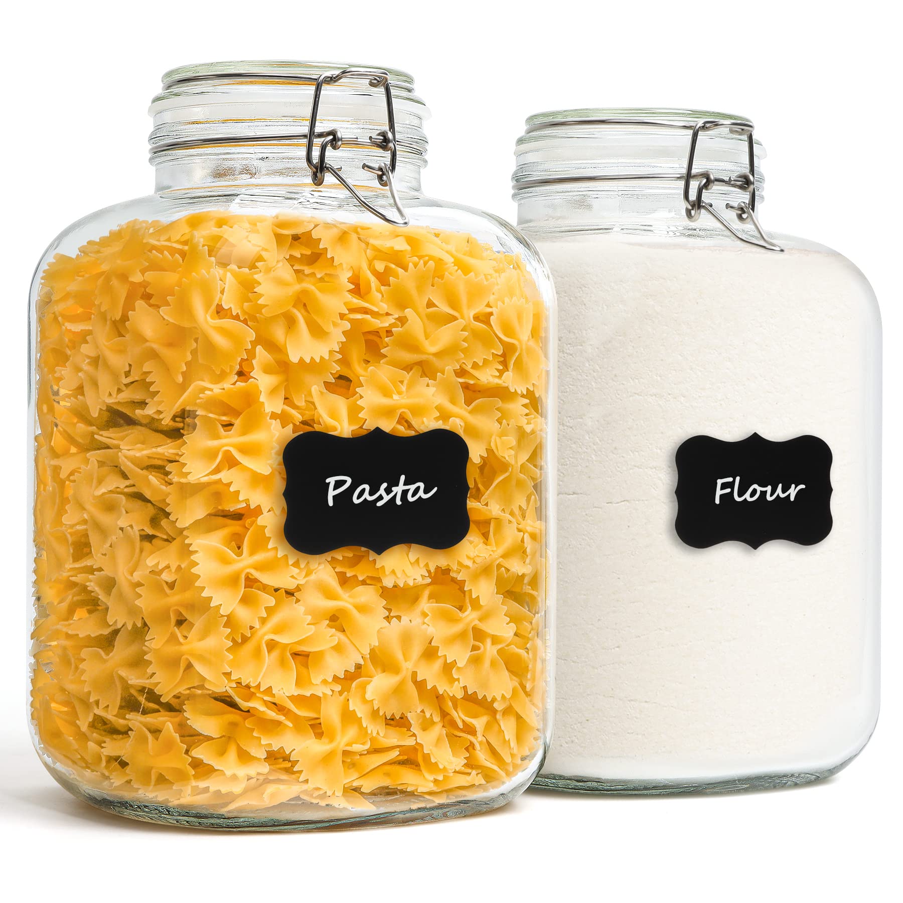 ComSaf Large Glass Jars with Lid 64 oz, Large Mason Jars Set of 3, Glass Canisters with Airtight Lids, Half Gallon Canning Jar with Seal Wire Clip Fastening for Kitchen, Pickle, Flour, Sugar, Cereal