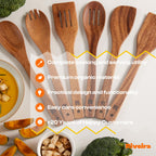 Riveira Premium Brown Bamboo Wooden Spoons for Cooking Set of 9 – Premium Brown Bamboo Wooden Cooking Utensils, Wooden Spatula, Wooden Spoon - Premium Quality Wooden Utensil Set for Non-Toxic Cooking