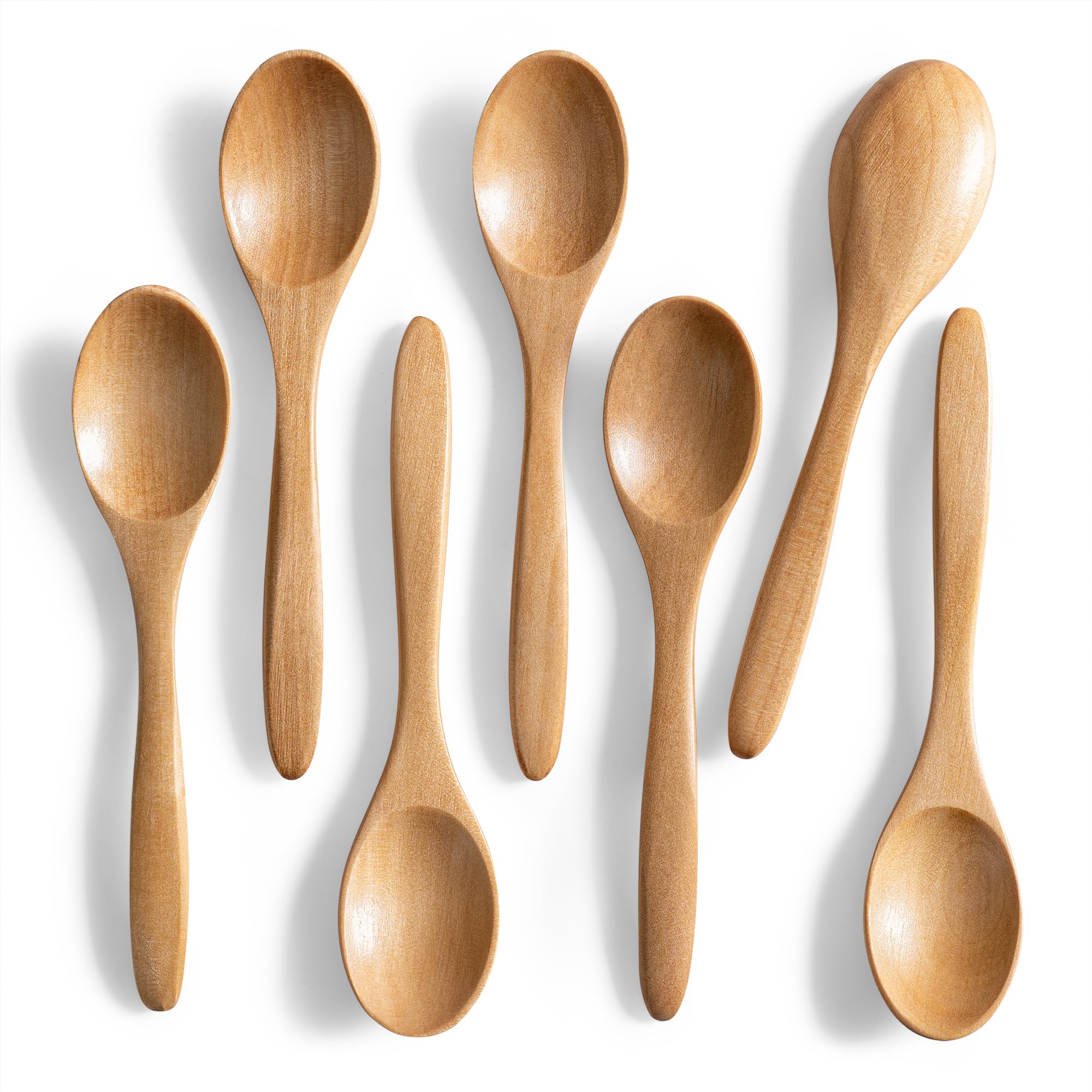 7 PCS Small Wooden Spoons, 5.8 Inch Honey Spoons for Tea, Hardwood Wooden Honey Teaspoon for Coffee, Little Tiny Wood Spoons, Bamboo Table Spoon for stirring, Wooden Spoons for Utensils Set