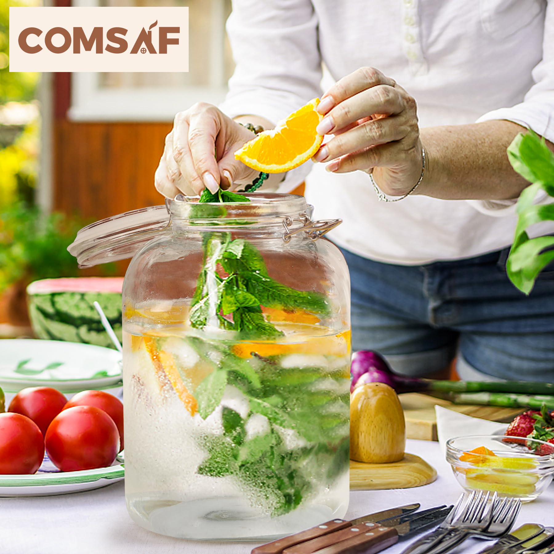 ComSaf Large Glass Jars with Lid 64 oz, Large Mason Jars Set of 3, Glass Canisters with Airtight Lids, Half Gallon Canning Jar with Seal Wire Clip Fastening for Kitchen, Pickle, Flour, Sugar, Cereal