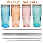 ANOTION Glass Cups with Lids and Straws - 40 Oz Tumbler with Handle and Straw Glass Water Bottles Drinking Glasses with Straws Iced Coffee Cups Travel Coffee Mug Smoothie Tumbler