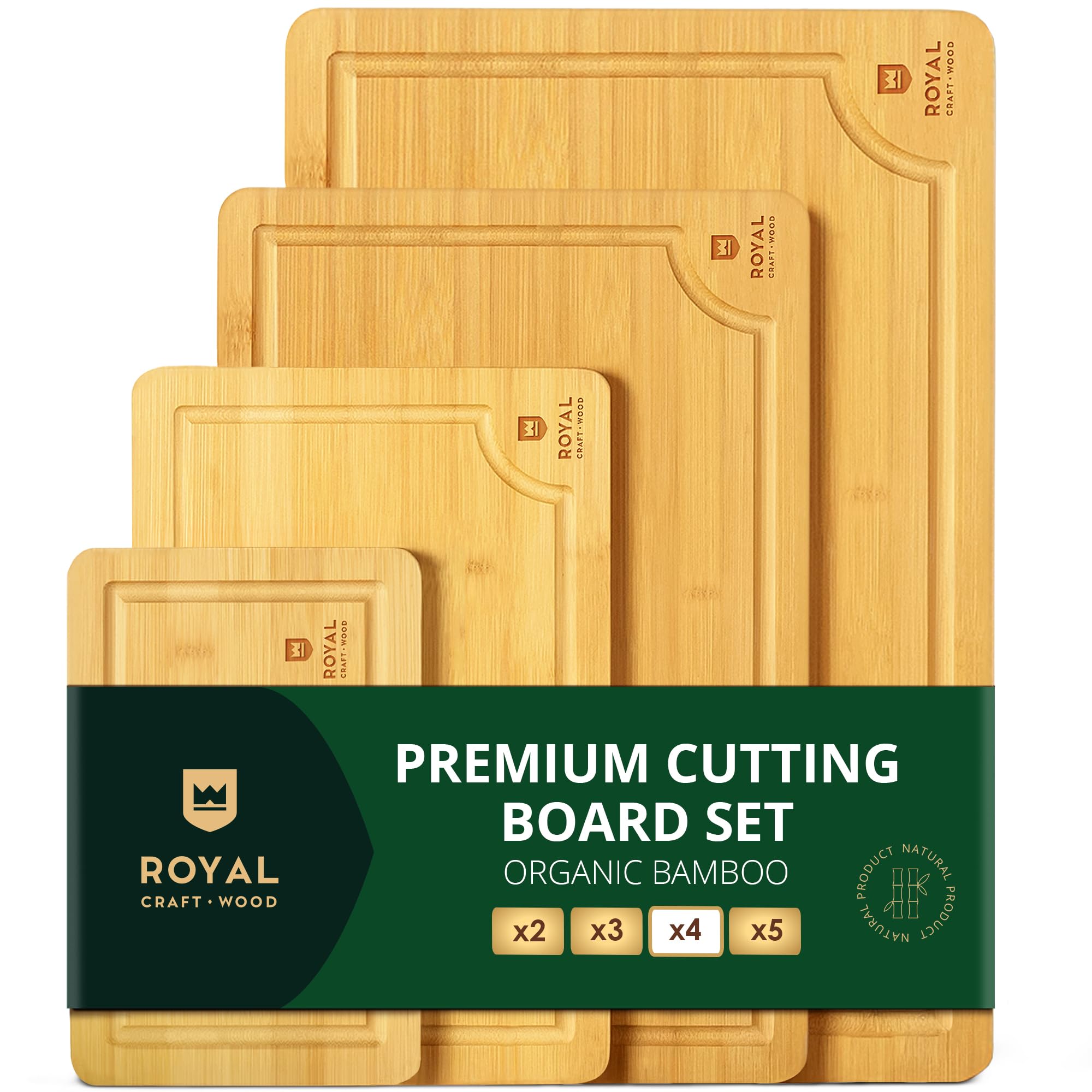 ROYAL CRAFT WOOD Wooden Cutting Boards for Kitchen Meal Prep & Serving - Bamboo Wood Serving Board Set - Charcuterie & Chopping Butcher Block for Meat