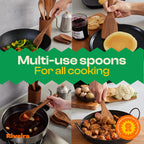 Riveira Premium Brown Bamboo Wooden Spoons for Cooking Set of 9 – Premium Brown Bamboo Wooden Cooking Utensils, Wooden Spatula, Wooden Spoon - Premium Quality Wooden Utensil Set for Non-Toxic Cooking