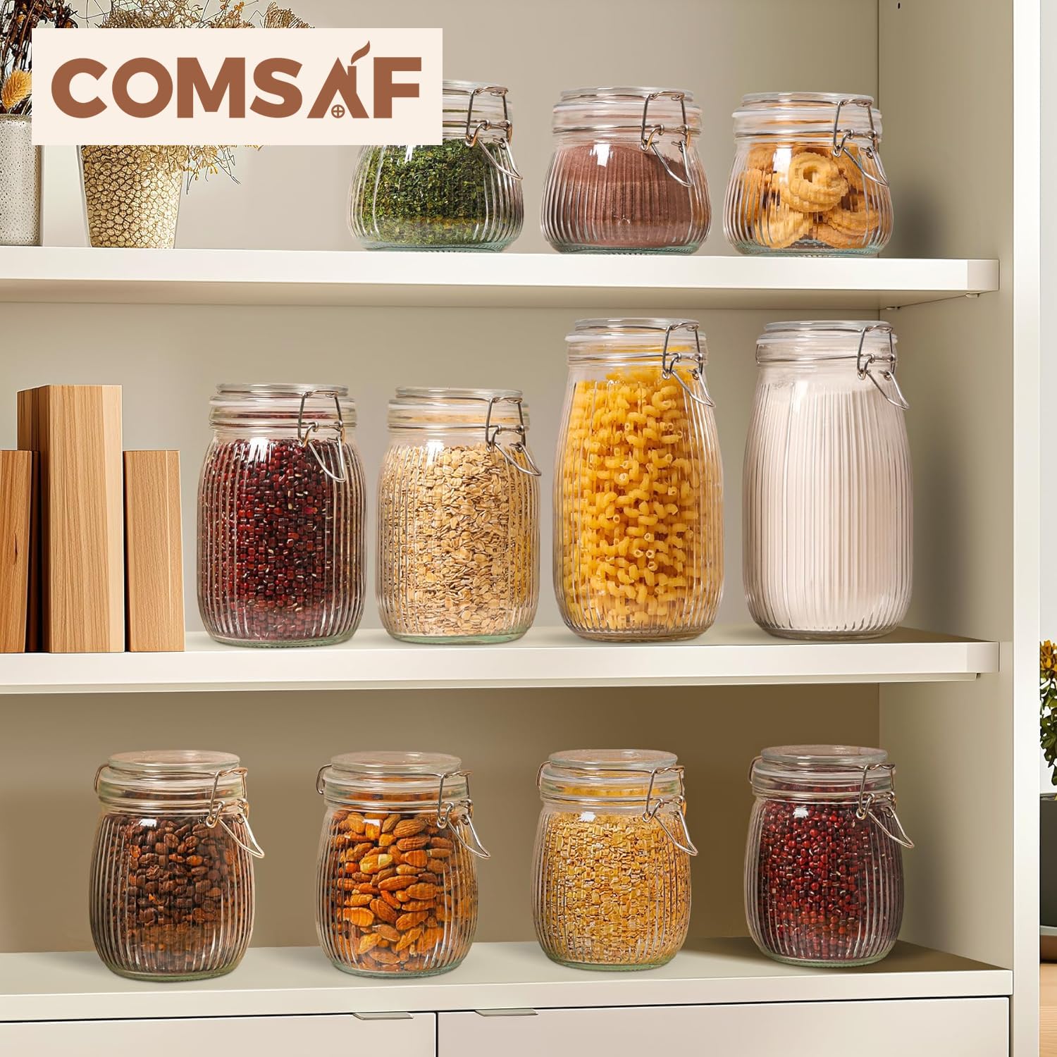 ComSaf Airtight Glass Jars with Lids 17oz Small Food Storage Container Set of 6 - Airtight Canister with Clear Preserving Seal Wire Clip Fastening for Kitchen Canning Pickling Mason jars