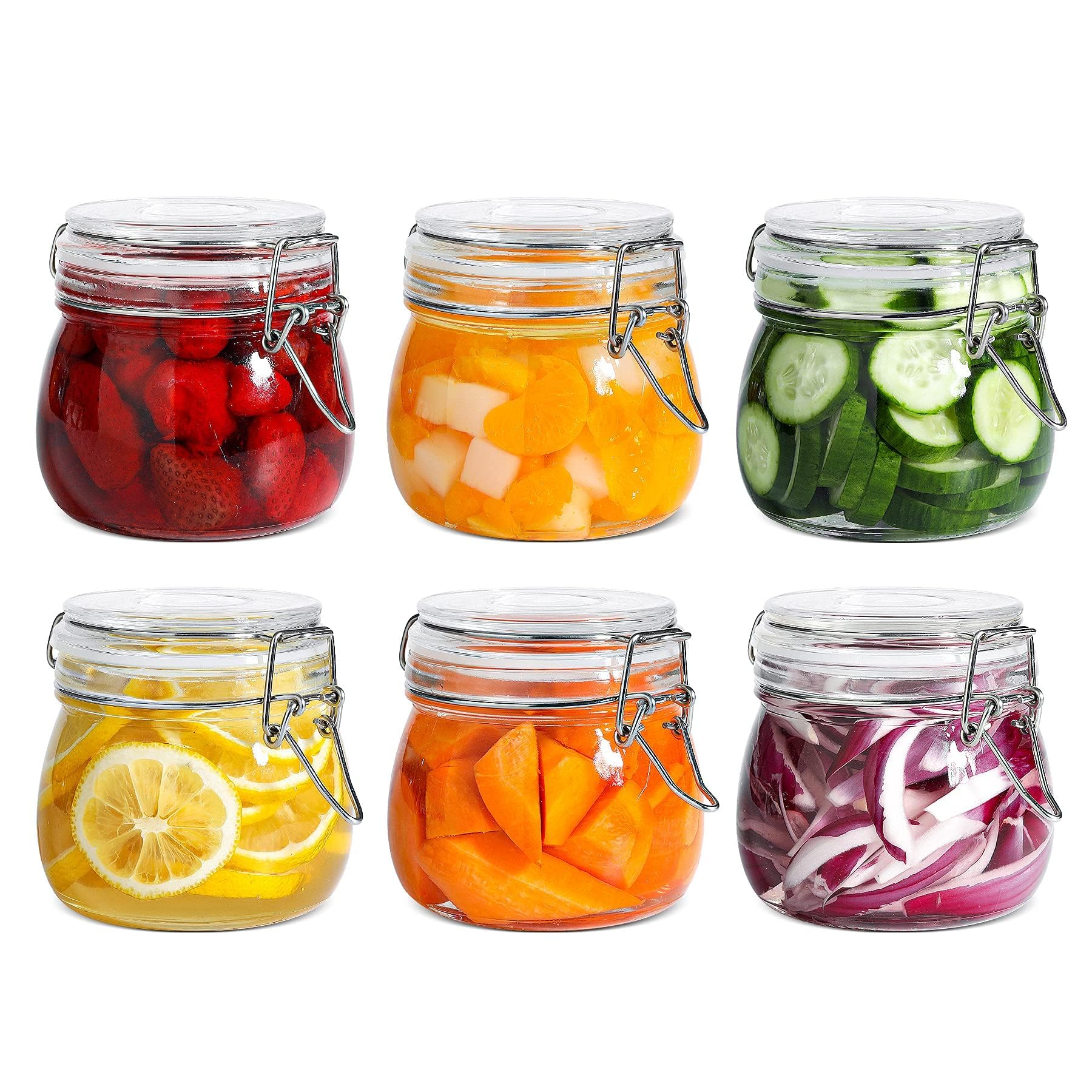 ComSaf Airtight Glass Jars with Lids 17oz Small Food Storage Container Set of 6 - Airtight Canister with Clear Preserving Seal Wire Clip Fastening for Kitchen Canning Pickling Mason jars
