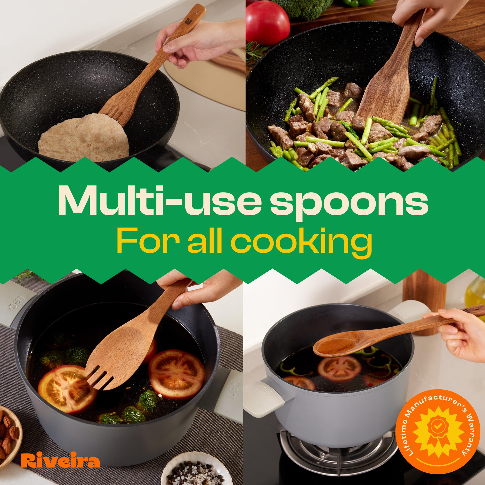 Riveira Premium Brown Bamboo Wooden Spoons for Cooking Set of 9 – Premium Brown Bamboo Wooden Cooking Utensils, Wooden Spatula, Wooden Spoon - Premium Quality Wooden Utensil Set for Non-Toxic Cooking