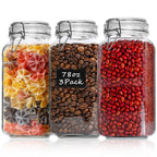 ComSaf Large Glass Jars with Lid 64 oz, Large Mason Jars Set of 3, Glass Canisters with Airtight Lids, Half Gallon Canning Jar with Seal Wire Clip Fastening for Kitchen, Pickle, Flour, Sugar, Cereal