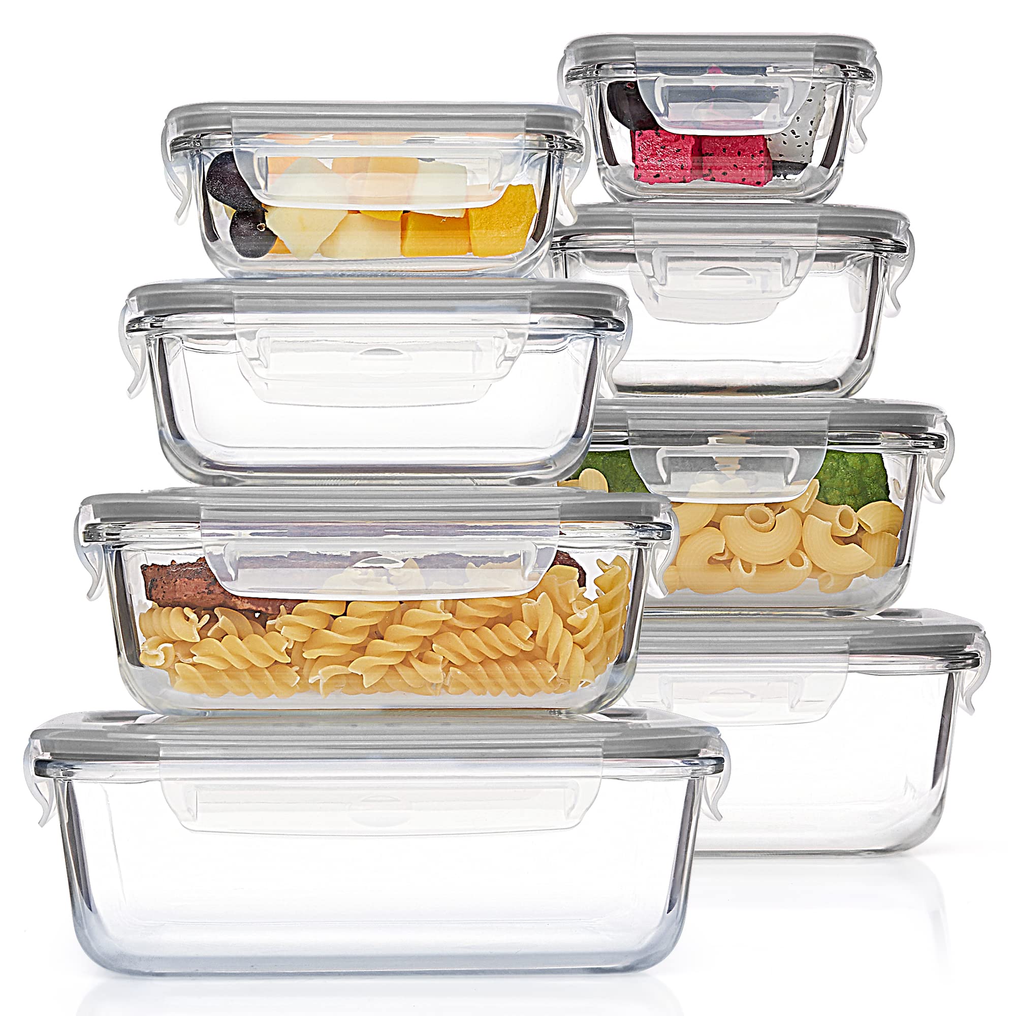 Vtopmart 8 Pack Glass Food Storage Containers with Airtight Lids, Glass Meal Prep Containers, Lunch Office Meal for Microwave, Oven, Freezer and Dishwasher, BPA Free
