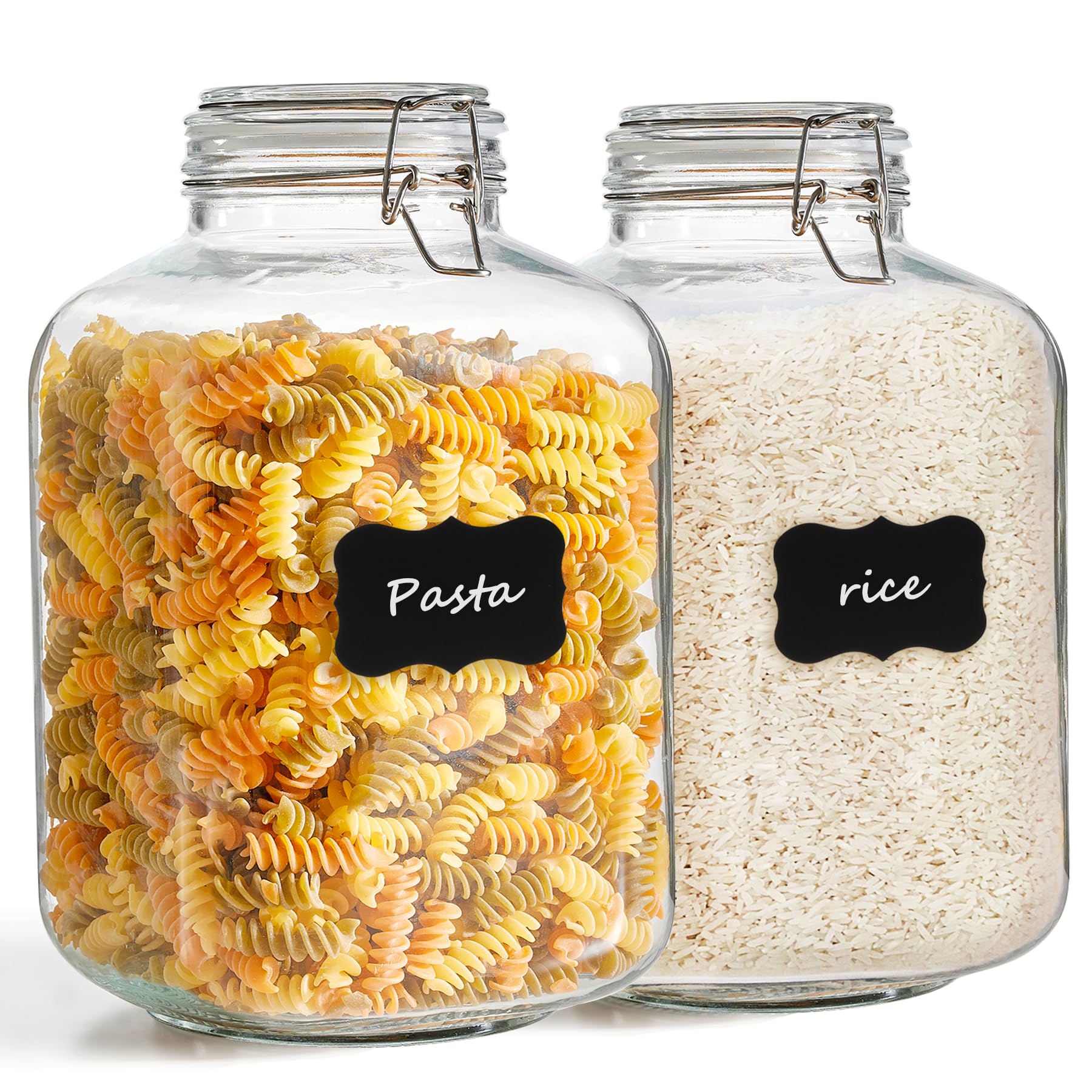 ComSaf Large Glass Jars with Lid 64 oz, Large Mason Jars Set of 3, Glass Canisters with Airtight Lids, Half Gallon Canning Jar with Seal Wire Clip Fastening for Kitchen, Pickle, Flour, Sugar, Cereal