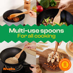 Riveira Premium Brown Bamboo Wooden Spoons for Cooking Set of 9 – Premium Brown Bamboo Wooden Cooking Utensils, Wooden Spatula, Wooden Spoon - Premium Quality Wooden Utensil Set for Non-Toxic Cooking