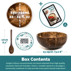 Jungle Culture 2 Polished Coconut Bowl and Wooden Spoons Set with Bamboo Straws • Natural Coconut Smoothie Bowls • Healthy Choice Coco Shell Acai & Buddha Bowls • Eco Friendly Vegan Gifts