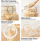 ComSaf Large Glass Jars with Lid 64 oz, Large Mason Jars Set of 3, Glass Canisters with Airtight Lids, Half Gallon Canning Jar with Seal Wire Clip Fastening for Kitchen, Pickle, Flour, Sugar, Cereal