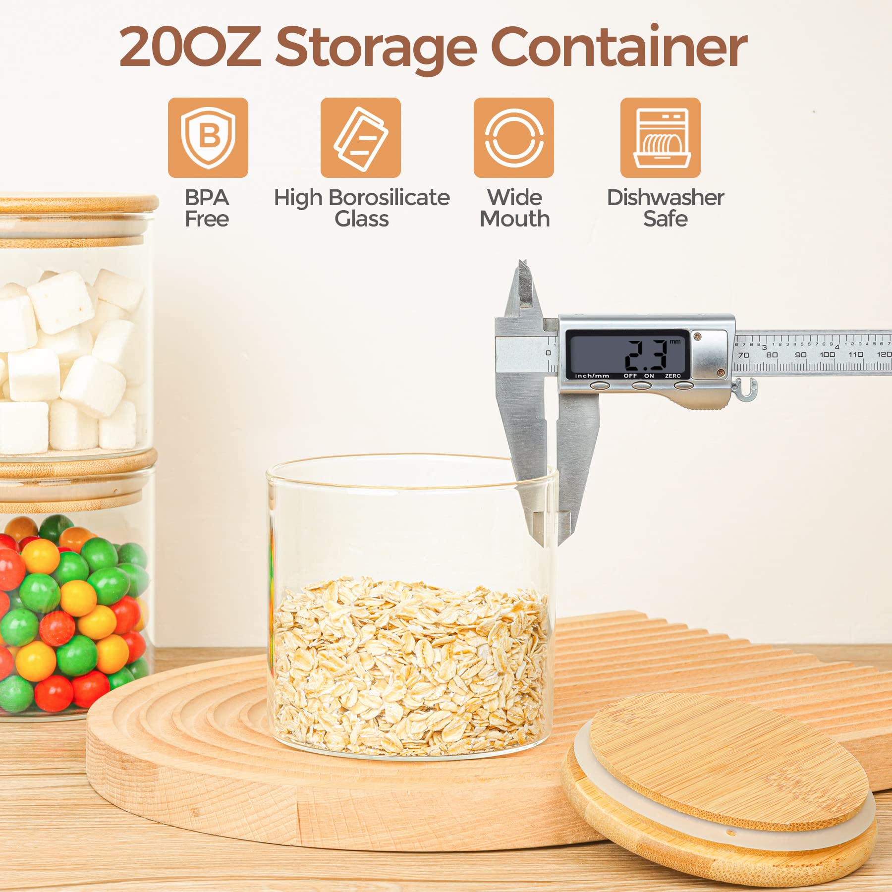 ComSaf 1 Qt Glass Storage Containers with Lids, Glass Jars with Lids, Clear Food Storage Jar, Round Canister Set of 6, Pantry Organizers for Cookie Pasta Flour Rice Tea Coffee Bean