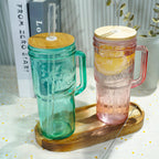 ANOTION Glass Cups with Lids and Straws - 40 Oz Tumbler with Handle and Straw Glass Water Bottles Drinking Glasses with Straws Iced Coffee Cups Travel Coffee Mug Smoothie Tumbler