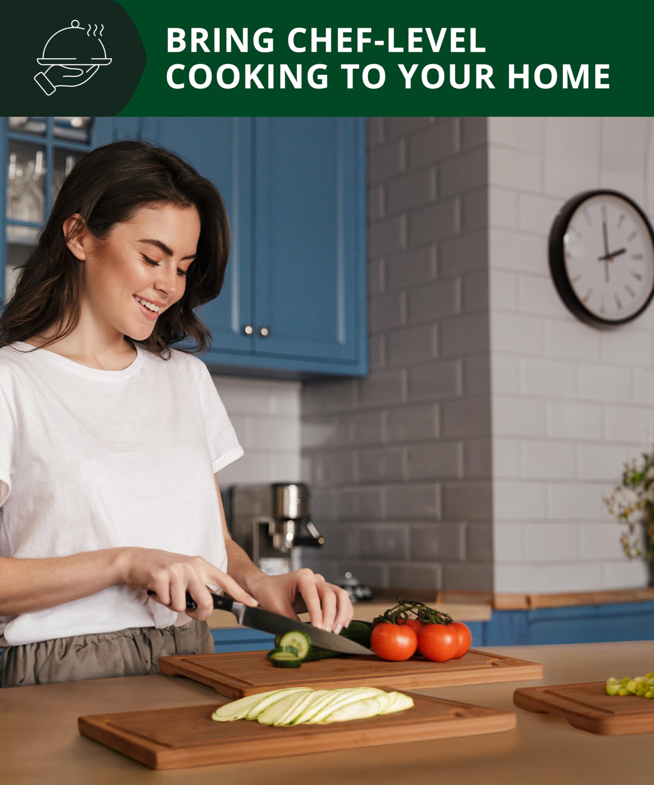 ROYAL CRAFT WOOD Wooden Cutting Boards for Kitchen Meal Prep & Serving - Bamboo Wood Serving Board Set - Charcuterie & Chopping Butcher Block for Meat