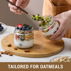 NETANY 4-pack 16oz Glass jars with Airtight Lids, Overnight Oats Containers with Bamboo Lids, Wide mouth Mason Salad jars, Glass Food Storage Containers for Snacks Yogurt Spice Sugar