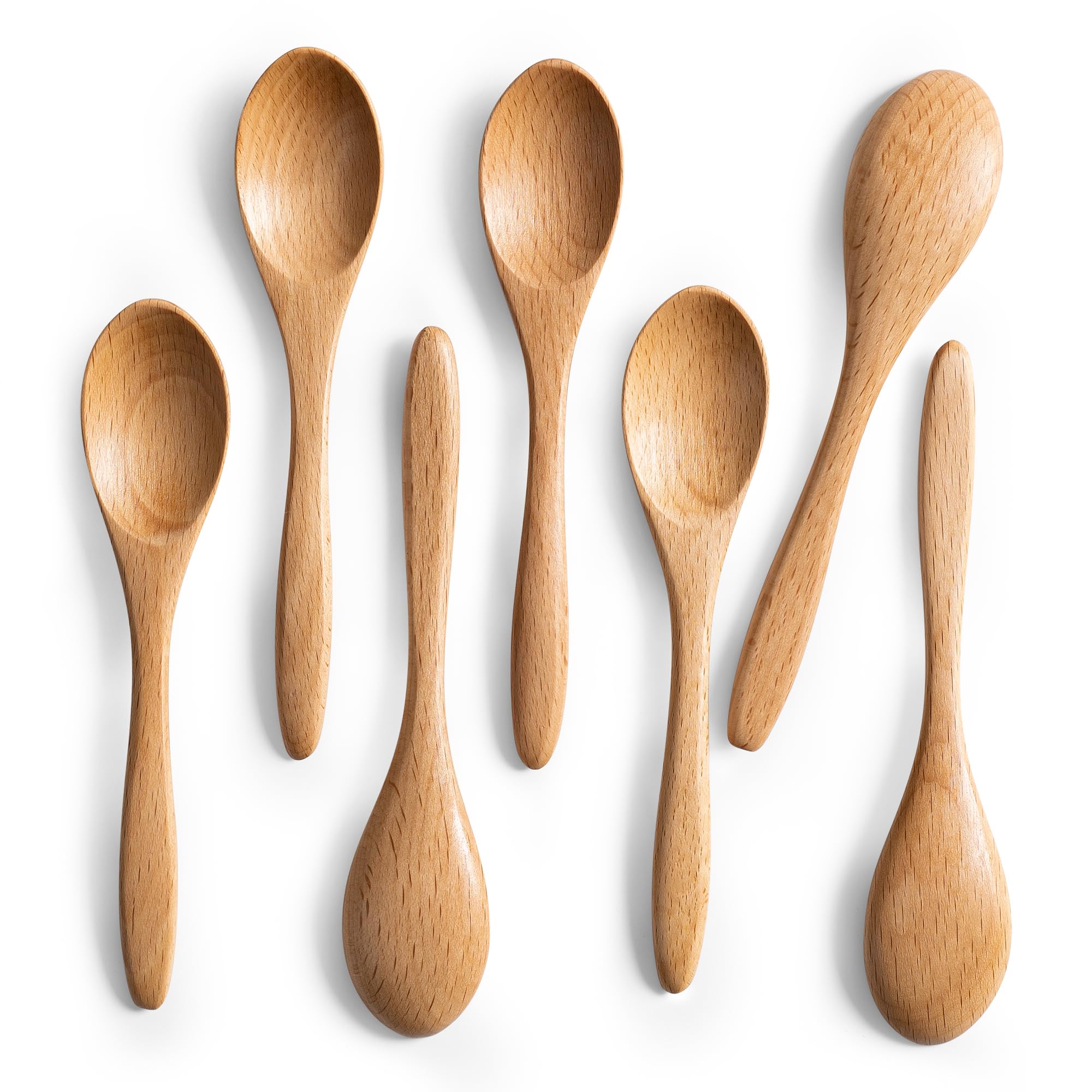 7 PCS Small Wooden Spoons, 5.8 Inch Honey Spoons for Tea, Hardwood Wooden Honey Teaspoon for Coffee, Little Tiny Wood Spoons, Bamboo Table Spoon for stirring, Wooden Spoons for Utensils Set