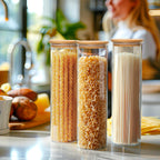 ComSaf 1 Qt Glass Storage Containers with Lids, Glass Jars with Lids, Clear Food Storage Jar, Round Canister Set of 6, Pantry Organizers for Cookie Pasta Flour Rice Tea Coffee Bean