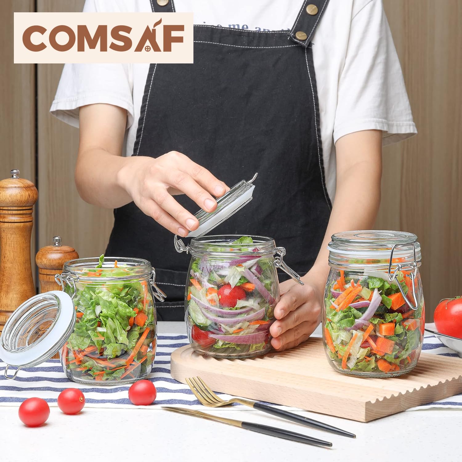 ComSaf Airtight Glass Jars with Lids 17oz Small Food Storage Container Set of 6 - Airtight Canister with Clear Preserving Seal Wire Clip Fastening for Kitchen Canning Pickling Mason jars