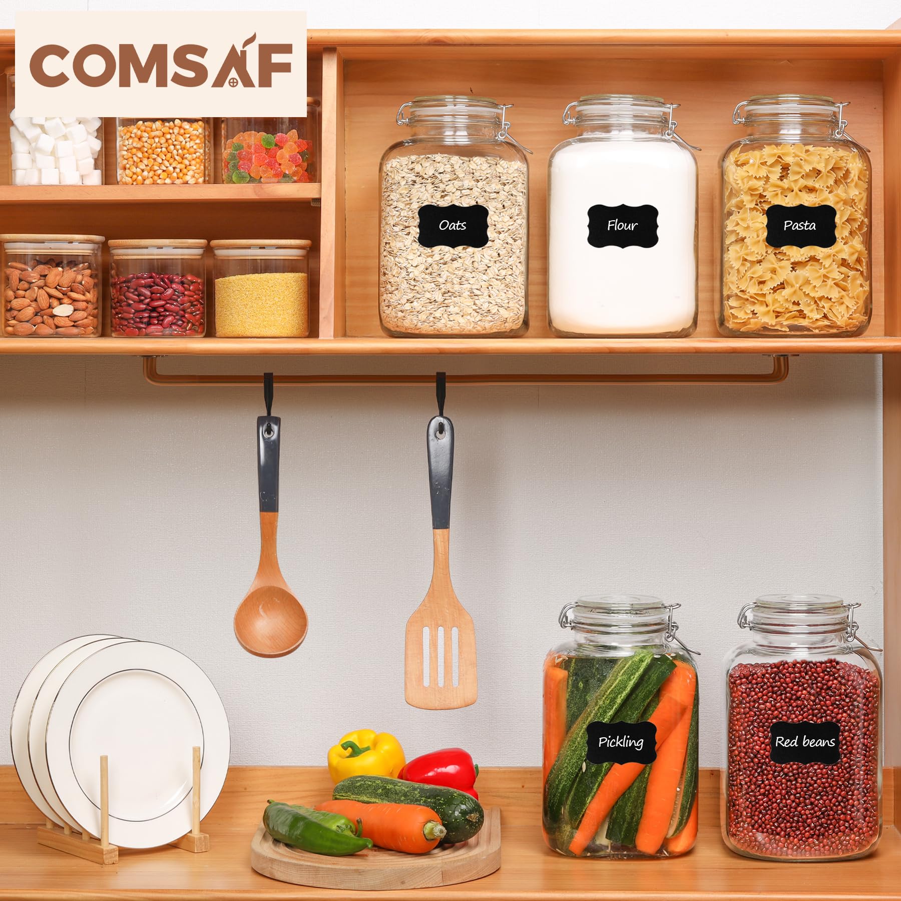 ComSaf Large Glass Jars with Lid 64 oz, Large Mason Jars Set of 3, Glass Canisters with Airtight Lids, Half Gallon Canning Jar with Seal Wire Clip Fastening for Kitchen, Pickle, Flour, Sugar, Cereal