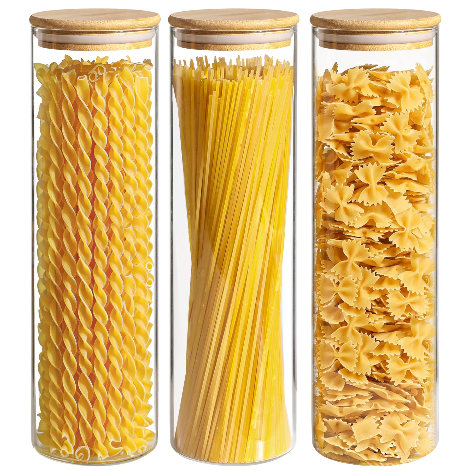 ComSaf 1 Qt Glass Storage Containers with Lids, Glass Jars with Lids, Clear Food Storage Jar, Round Canister Set of 6, Pantry Organizers for Cookie Pasta Flour Rice Tea Coffee Bean