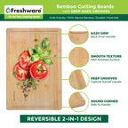 Bamboo Cutting Boards for Kitchen [Set of 3] Wood Cutting Board for Chopping Meat, Vegetables, Fruits, Cheese, Knife Friendly Serving Tray with Handles