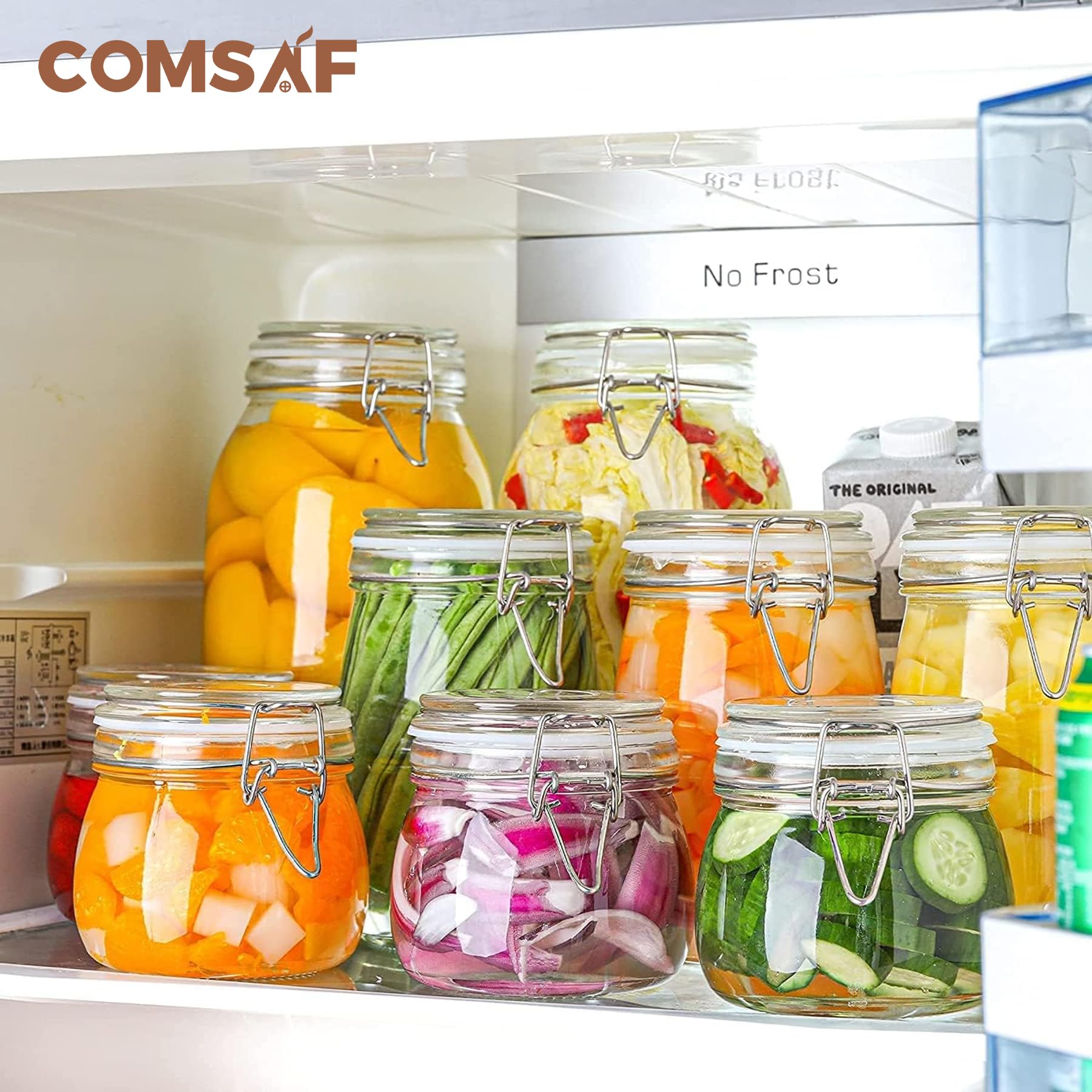ComSaf Large Glass Jars with Lid 64 oz, Large Mason Jars Set of 3, Glass Canisters with Airtight Lids, Half Gallon Canning Jar with Seal Wire Clip Fastening for Kitchen, Pickle, Flour, Sugar, Cereal
