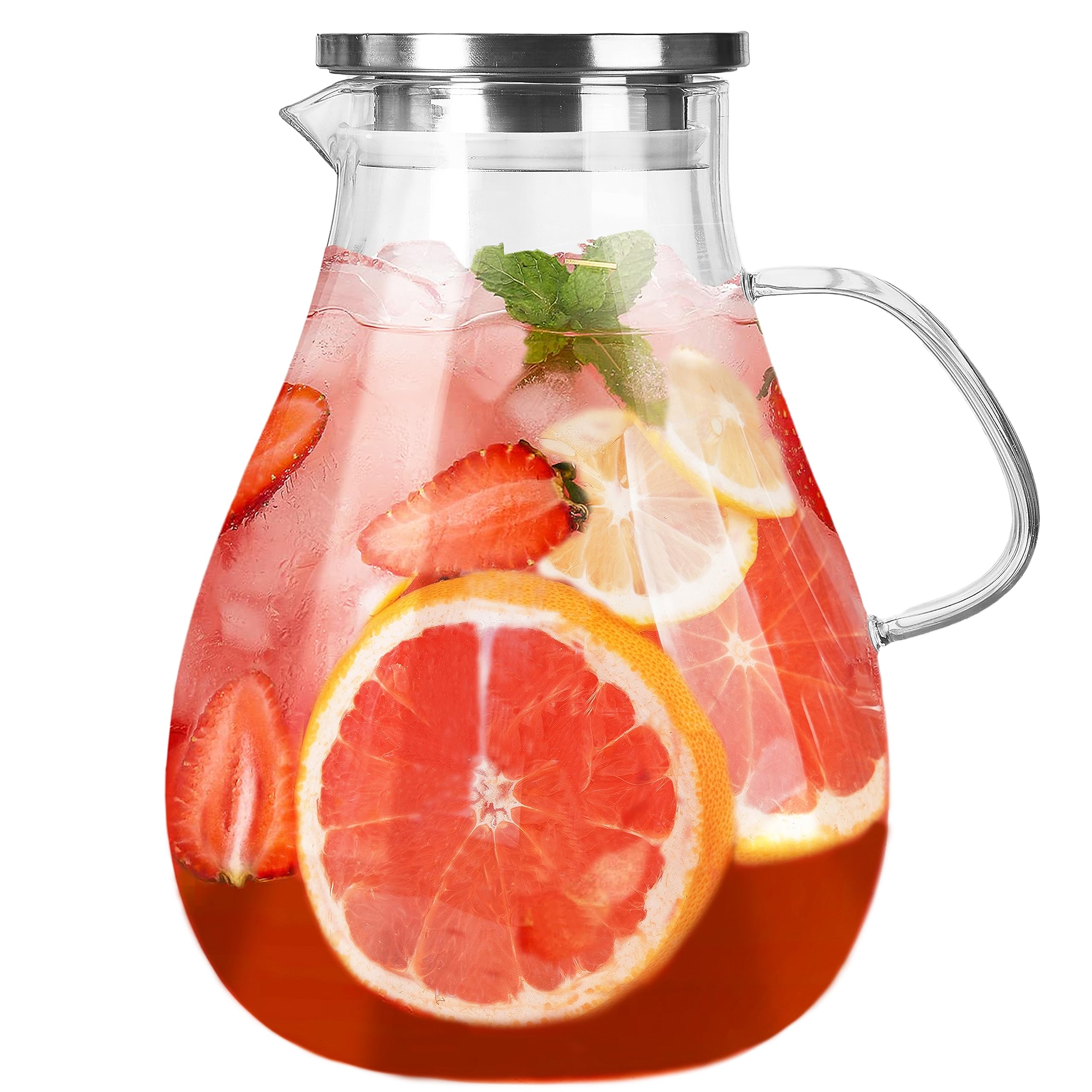 Set of 2 Glass Pitcher with Lid,2 Quart (64 oz / 1.9 Liter) Leak Proof,Glass Water Jugs, BPA-Free,Microwave & Dishwasher Safe Pitcher,Sun & Iced Tea, Sangria,Cold Brew Coffee & More