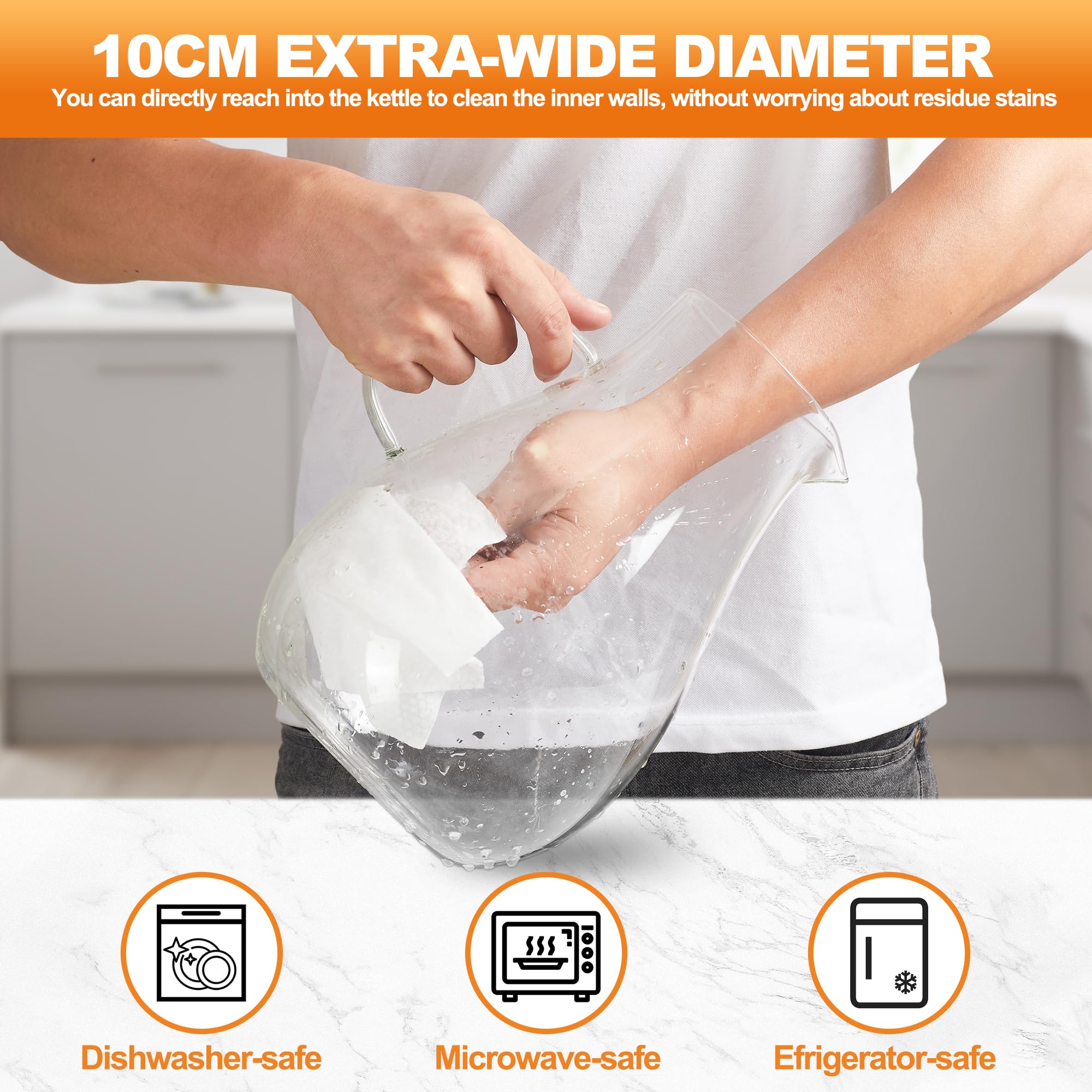 Set of 2 Glass Pitcher with Lid,2 Quart (64 oz / 1.9 Liter) Leak Proof,Glass Water Jugs, BPA-Free,Microwave & Dishwasher Safe Pitcher,Sun & Iced Tea, Sangria,Cold Brew Coffee & More