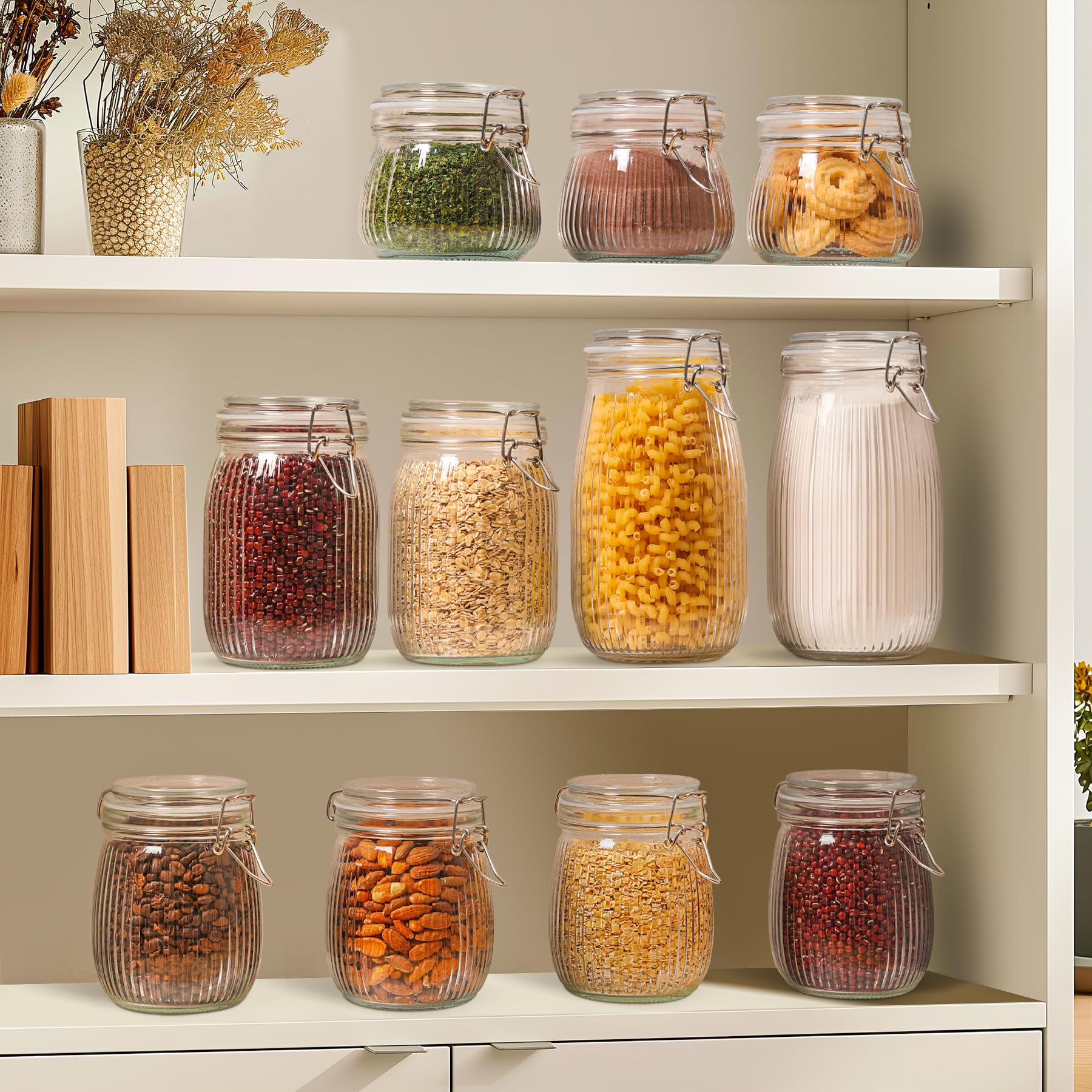 ComSaf Large Glass Jars with Lid 64 oz, Large Mason Jars Set of 3, Glass Canisters with Airtight Lids, Half Gallon Canning Jar with Seal Wire Clip Fastening for Kitchen, Pickle, Flour, Sugar, Cereal