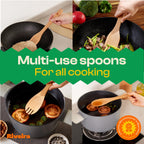 Riveira Premium Brown Bamboo Wooden Spoons for Cooking Set of 9 – Premium Brown Bamboo Wooden Cooking Utensils, Wooden Spatula, Wooden Spoon - Premium Quality Wooden Utensil Set for Non-Toxic Cooking