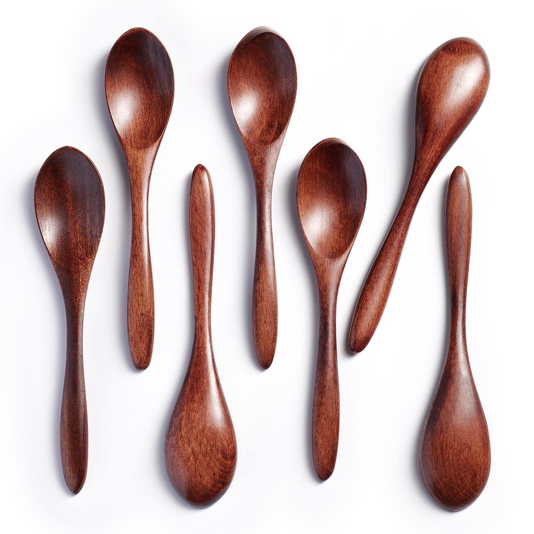 7 PCS Small Wooden Spoons, 5.8 Inch Honey Spoons for Tea, Hardwood Wooden Honey Teaspoon for Coffee, Little Tiny Wood Spoons, Bamboo Table Spoon for stirring, Wooden Spoons for Utensils Set