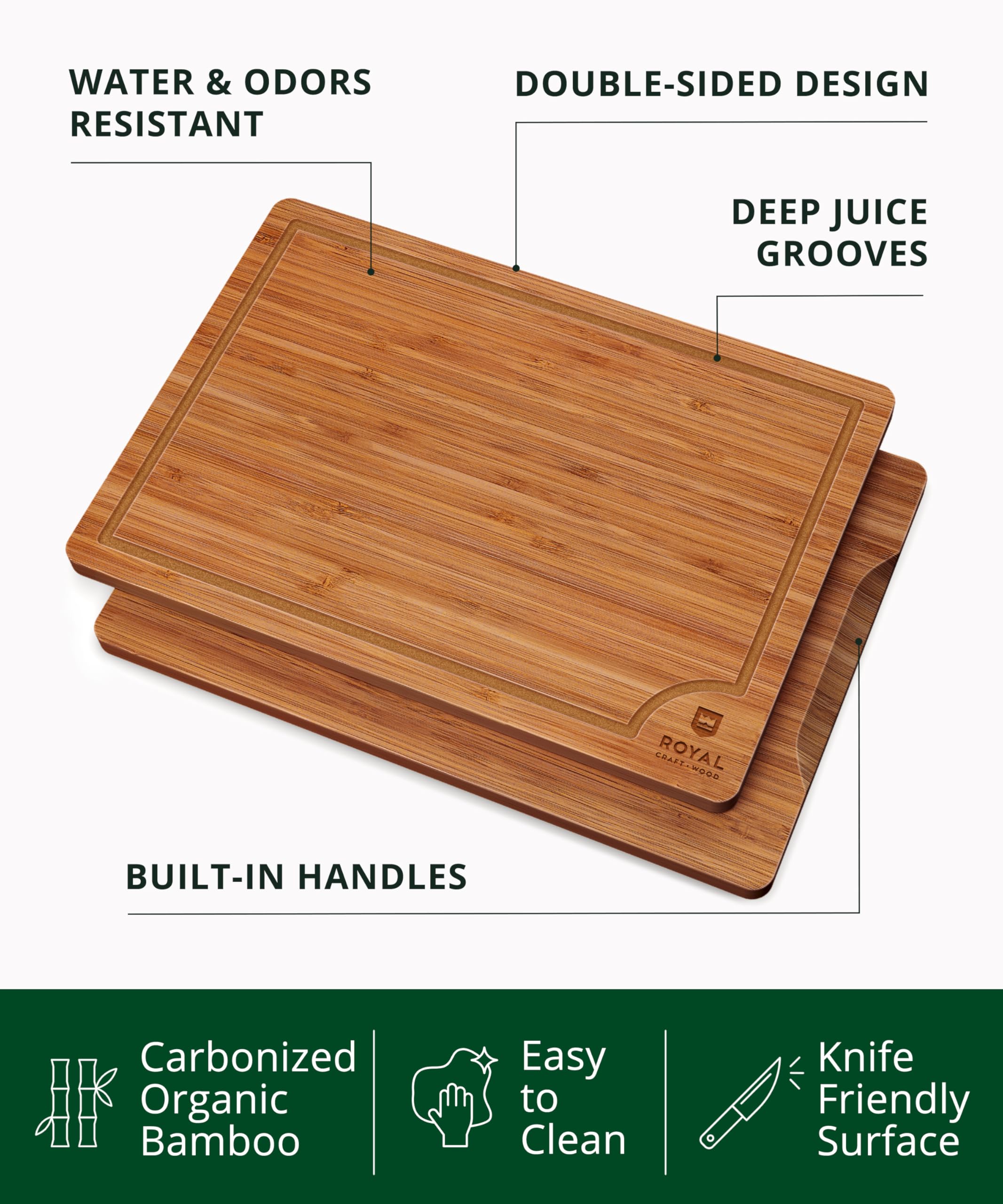 ROYAL CRAFT WOOD Wooden Cutting Boards for Kitchen Meal Prep & Serving - Bamboo Wood Serving Board Set - Charcuterie & Chopping Butcher Block for Meat