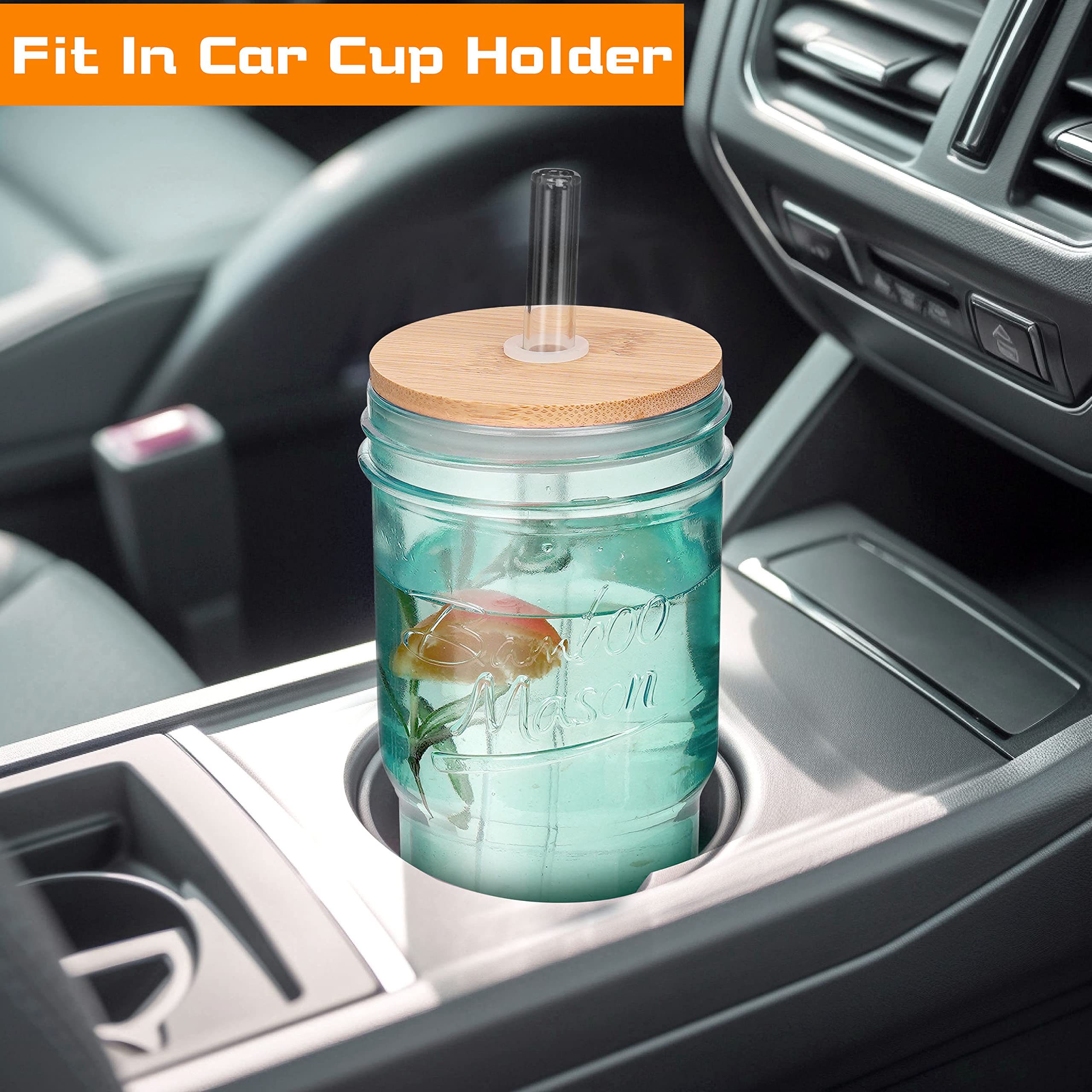 ANOTION Glass Cups with Lids and Straws - 40 Oz Tumbler with Handle and Straw Glass Water Bottles Drinking Glasses with Straws Iced Coffee Cups Travel Coffee Mug Smoothie Tumbler