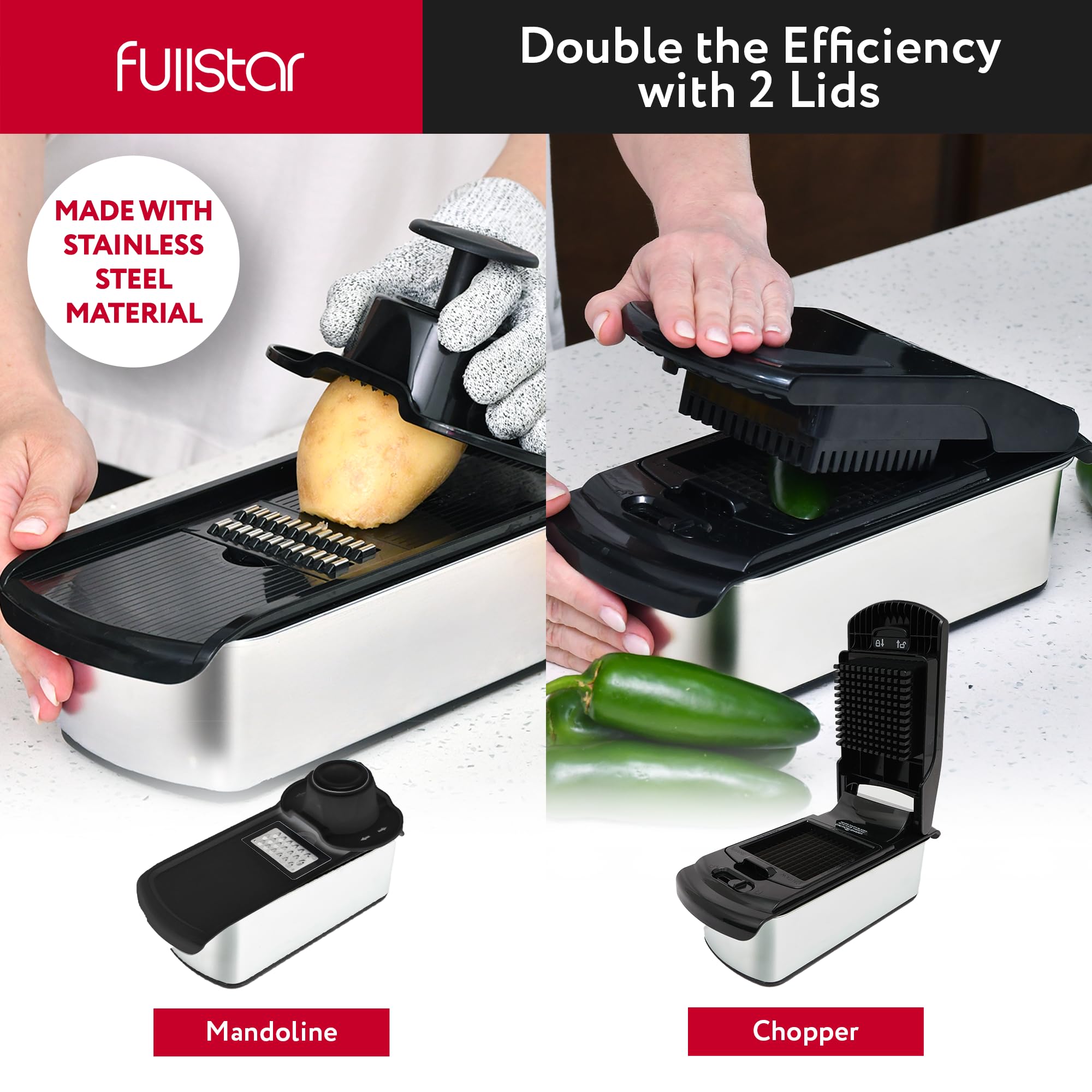 Fullstar The Original Pro Chopper - Vegetable Chopper and Spiralizer, Food Chopper with Container, Fruit Slicer, Kitchen Gadgets & Accessories, Home Essentials (4 in 1, White)