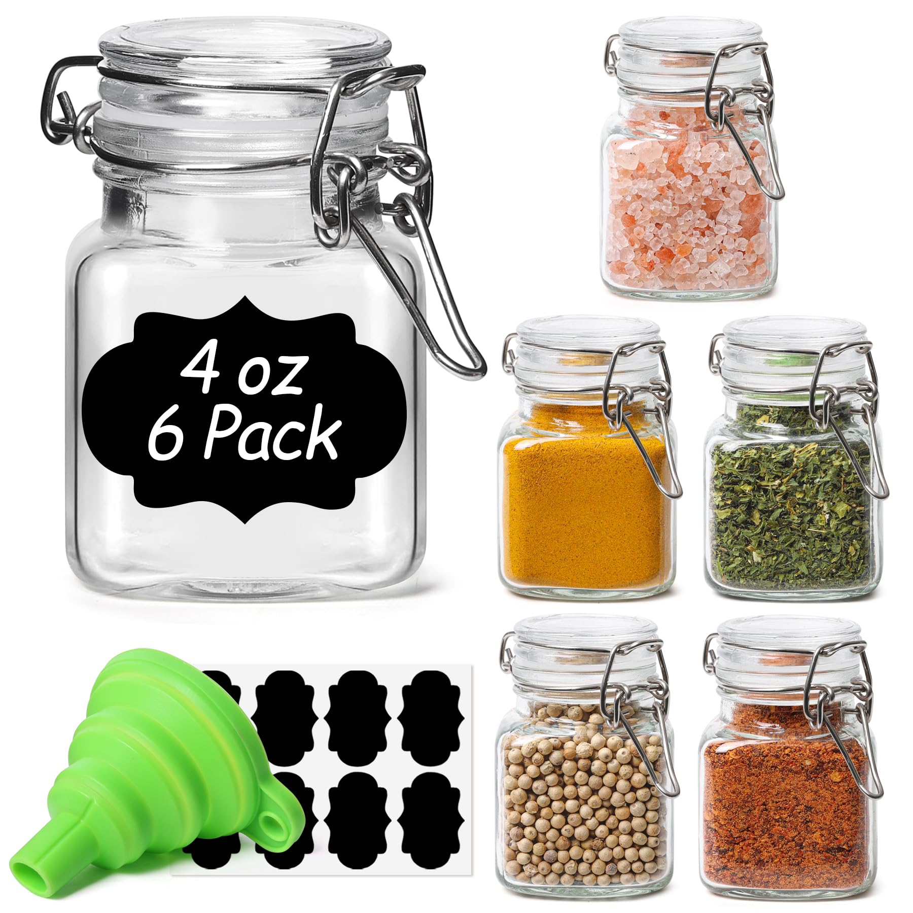 ComSaf Airtight Glass Jars with Lids 17oz Small Food Storage Container Set of 6 - Airtight Canister with Clear Preserving Seal Wire Clip Fastening for Kitchen Canning Pickling Mason jars