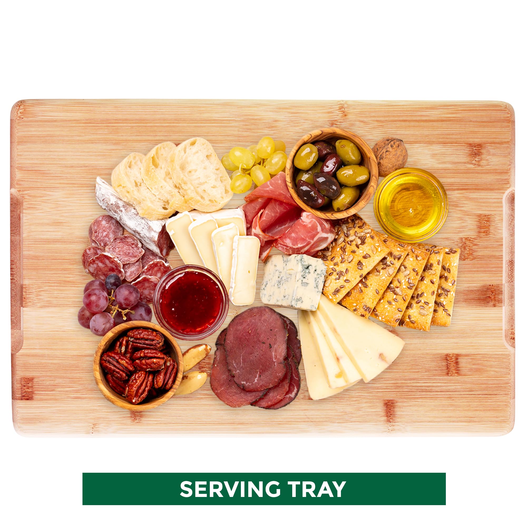 Bamboo Cutting Boards for Kitchen [Set of 3] Wood Cutting Board for Chopping Meat, Vegetables, Fruits, Cheese, Knife Friendly Serving Tray with Handles