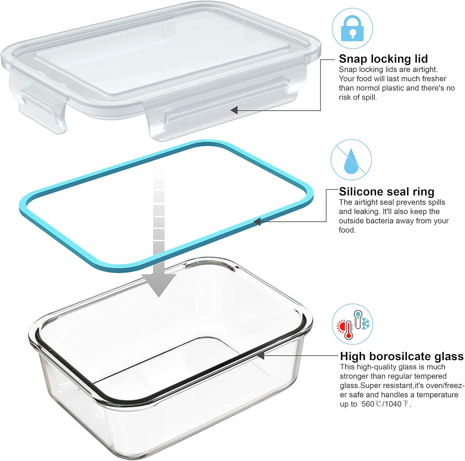 Glass Food Storage Containers with Lids, [18 Piece] Glass Meal Prep Containers, Containers for Food Storage with Lids, BPA Free & Leak Proof (9 Lid & 9 Container)