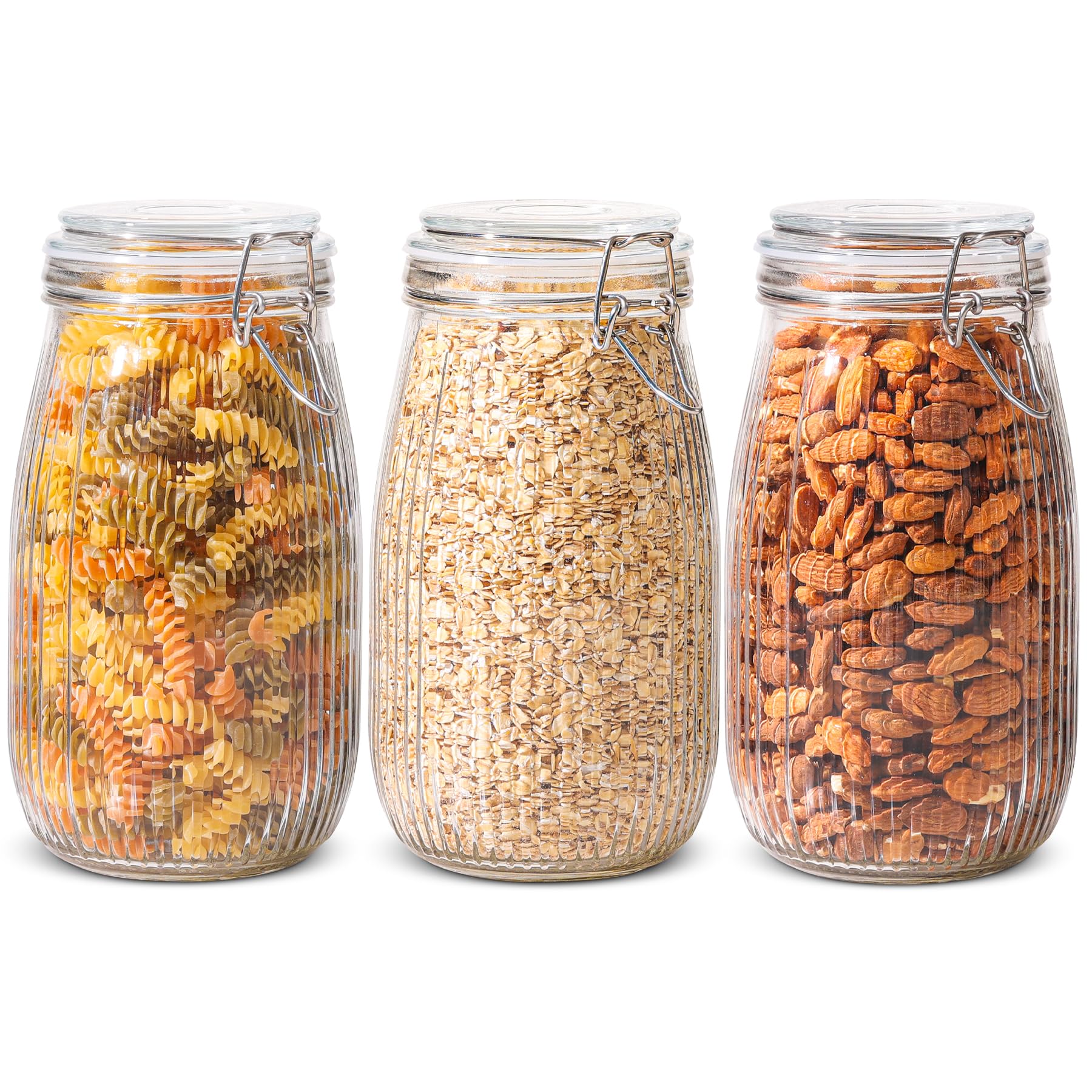 ComSaf Large Glass Jars with Lid 64 oz, Large Mason Jars Set of 3, Glass Canisters with Airtight Lids, Half Gallon Canning Jar with Seal Wire Clip Fastening for Kitchen, Pickle, Flour, Sugar, Cereal