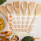 Riveira Premium Brown Bamboo Wooden Spoons for Cooking Set of 9 – Premium Brown Bamboo Wooden Cooking Utensils, Wooden Spatula, Wooden Spoon - Premium Quality Wooden Utensil Set for Non-Toxic Cooking
